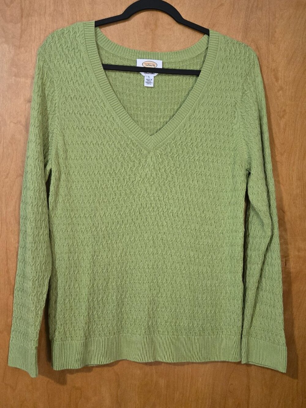 Talbots Lime Green Cable Knit V-Neck Sweater Size Large Long Sleeve